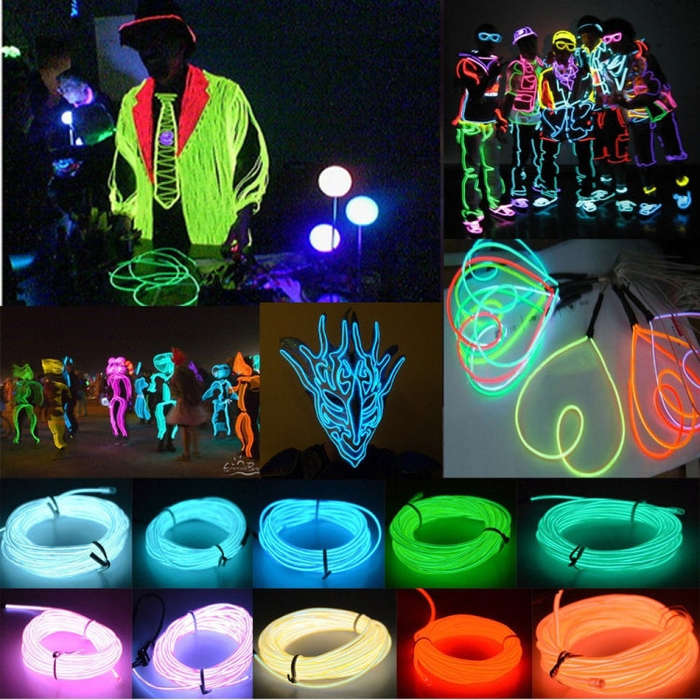 Flexible LED Light EL Wire String Strip Rope Glow Decor Neon Lamp USB Controlle  3M Energy saving...