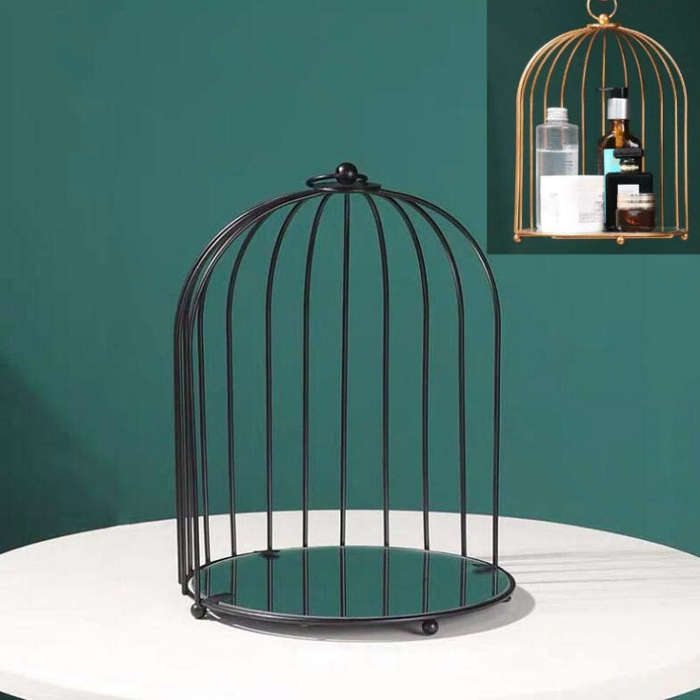 Cosmetic Storage Rack Bird Cage Desktop Shelf Dresser Skin Care Finishing Rack, Small Black, Larg...