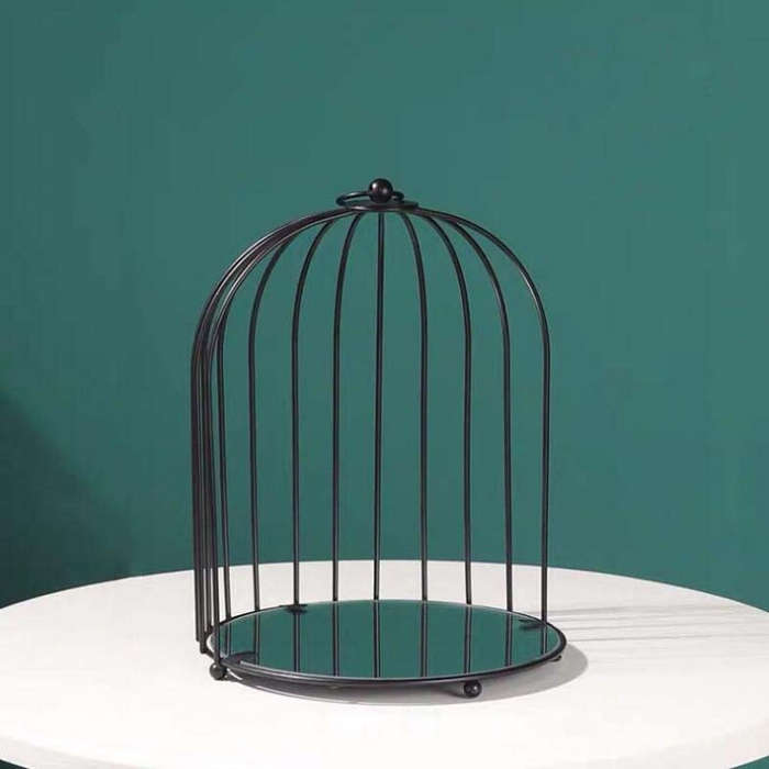 Cosmetic Storage Rack Bird Cage Desktop Shelf Dresser Skin Care Finishing Rack, Small Black, Larg...