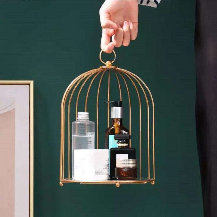 Cosmetic Storage Rack Bird Cage Desktop Shelf Dresser Skin Care Finishing Rack, Small Black, Larg...