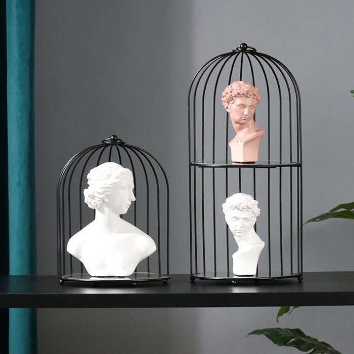 Cosmetic Storage Rack Bird Cage Desktop Shelf Dresser Skin Care Finishing Rack, Small Black, Larg...