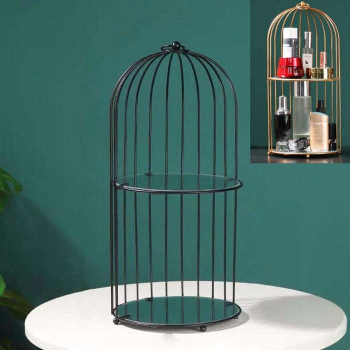 Cosmetic Storage Rack Bird Cage Desktop Shelf Dresser Skin Care Finishing Rack, Small Black, Larg...