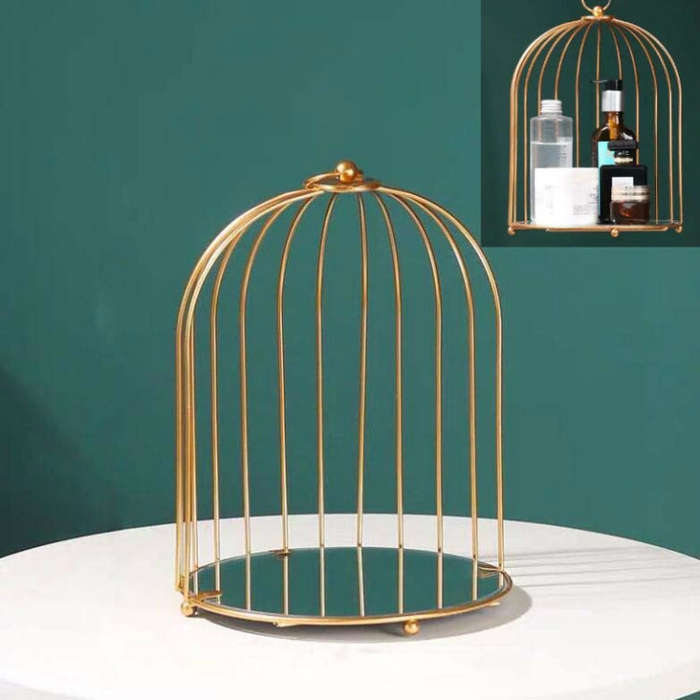 Cosmetic Storage Rack Bird Cage Desktop Shelf Dresser Skin Care Finishing Rack, Small Black, Larg...