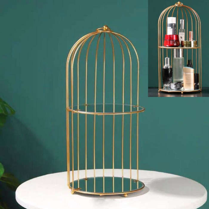 Cosmetic Storage Rack Bird Cage Desktop Shelf Dresser Skin Care Finishing Rack, Small Black, Larg...