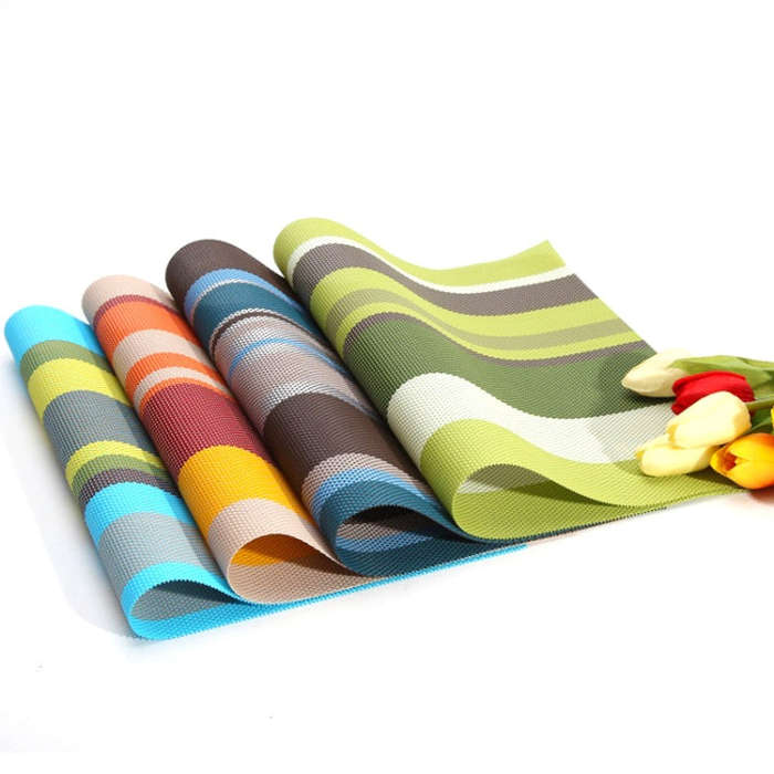 2 PCS Kitchen Dinning Table Placemat Napkins Heat Resistant PVC Stripe Mat Placemats Manteles Doi...