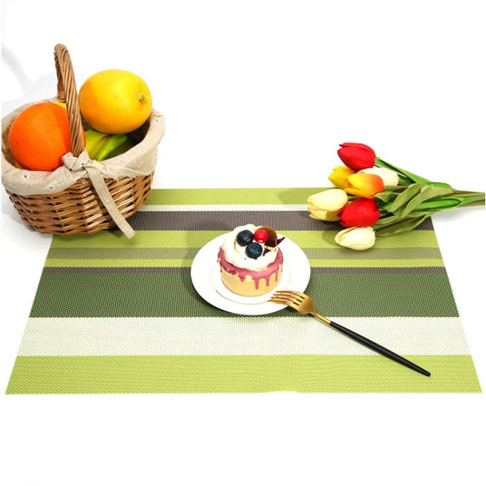 2 PCS Kitchen Dinning Table Placemat Napkins Heat Resistant PVC Stripe Mat Placemats Manteles Doi...