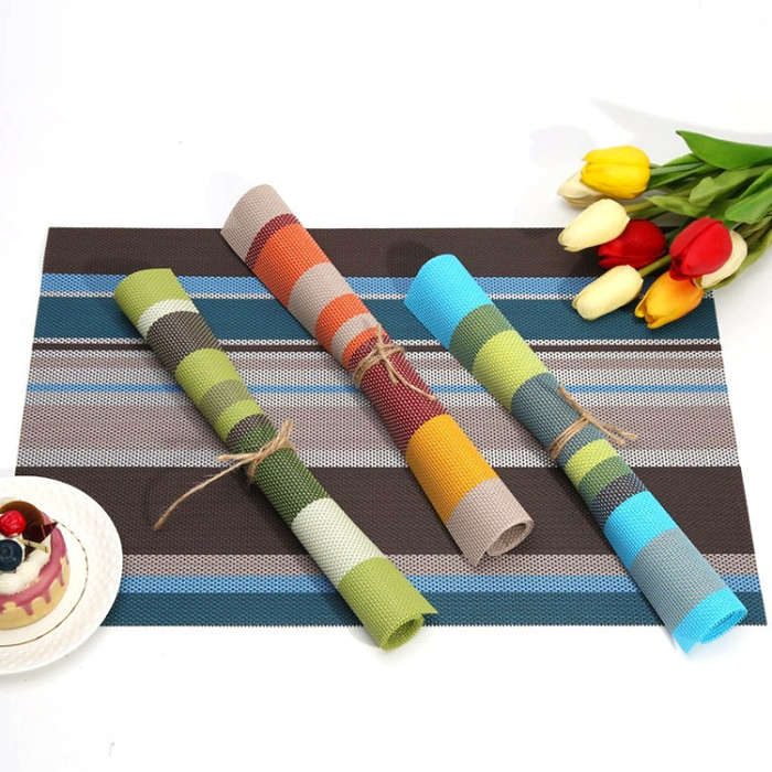 2 PCS Kitchen Dinning Table Placemat Napkins Heat Resistant PVC Stripe Mat Placemats Manteles Doi...