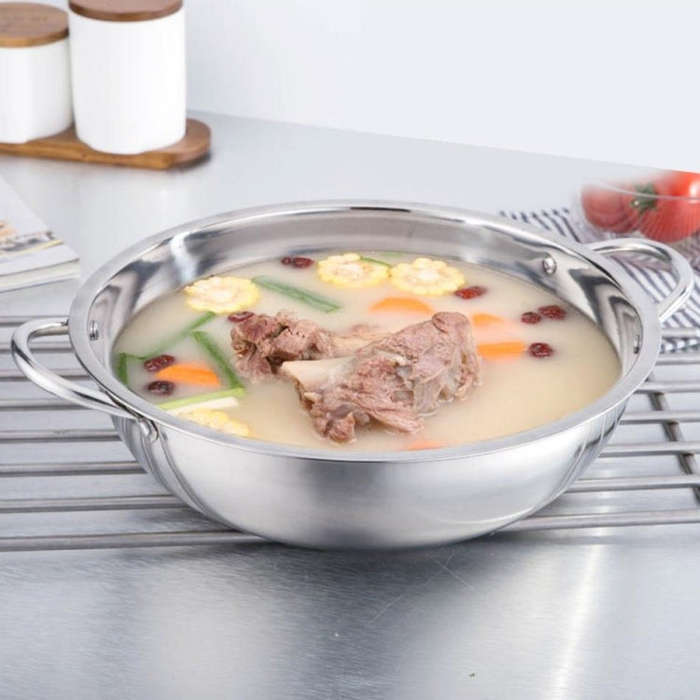 Stainless Steel Hot Pot Thick Non-magnetic Clear Soup Pot Double-eared Hot Pot, 30cm, 32cm