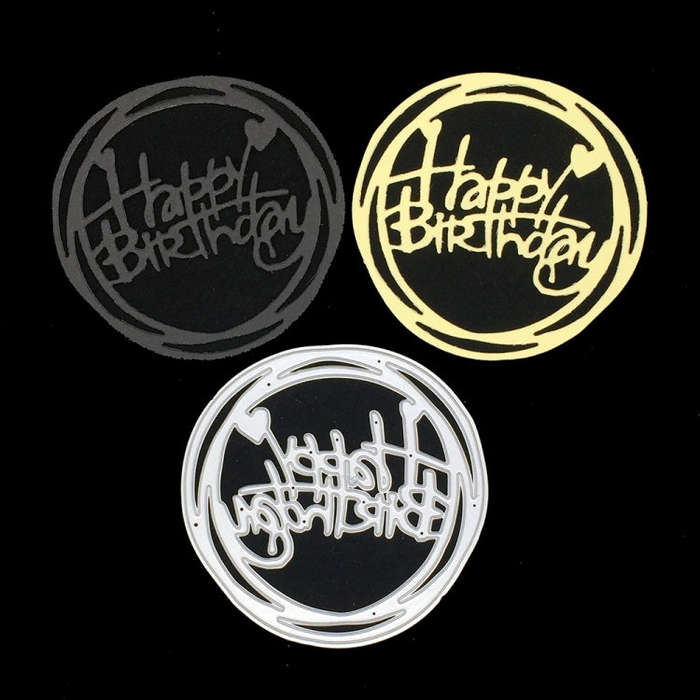 Round Happy Birthday Knife Die DIY Clip Book Album Greeting Card Making Stencil, Round Happy Birt...