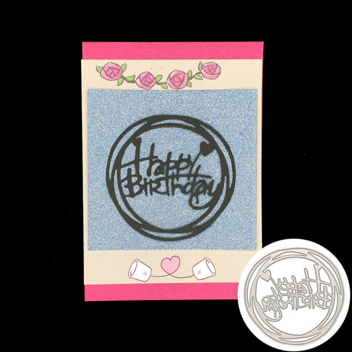 Round Happy Birthday Knife Die DIY Clip Book Album Greeting Card Making Stencil, Round Happy Birt...