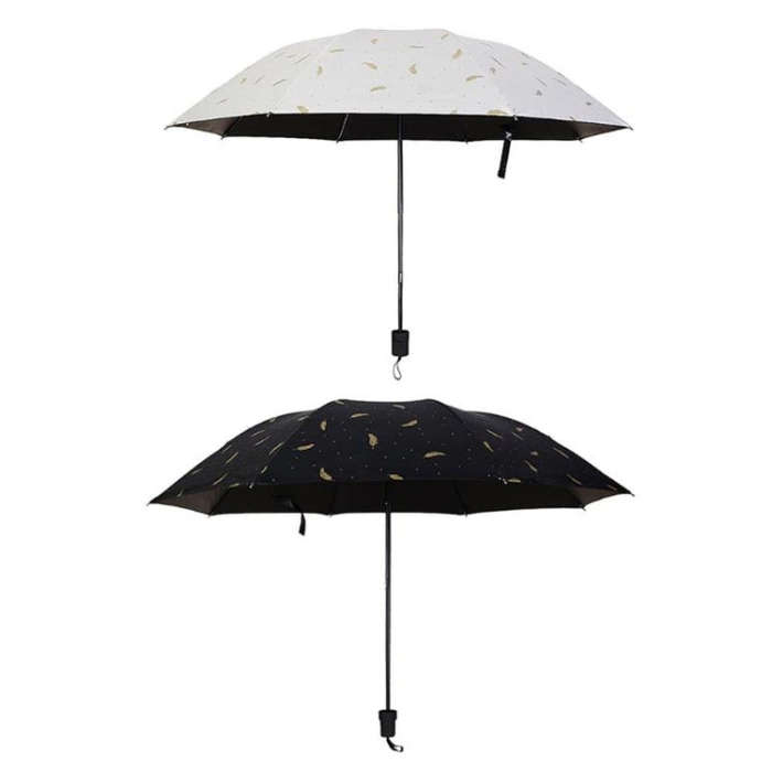 Feather Pattern Umbrella Dual-Use Three Folding Manual Control Portable Sunscreen Rain Umbrellas ...