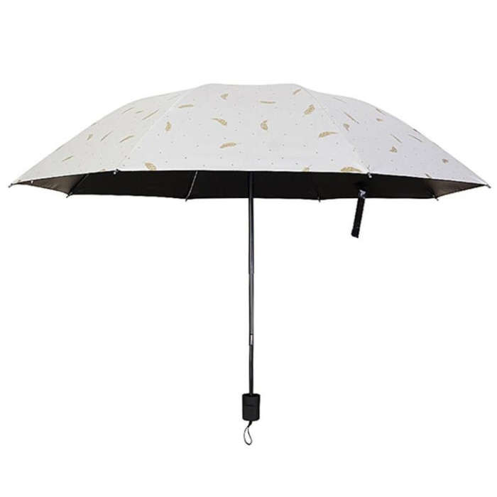 Feather Pattern Umbrella Dual-Use Three Folding Manual Control Portable Sunscreen Rain Umbrellas ...