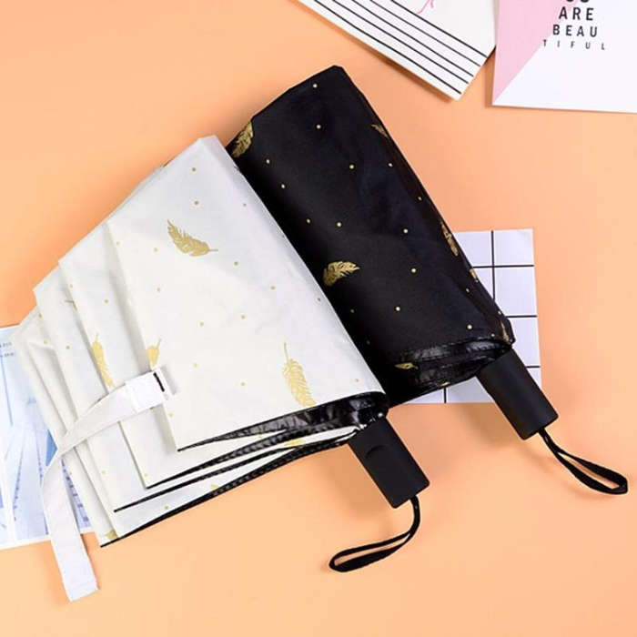 Feather Pattern Umbrella Dual-Use Three Folding Manual Control Portable Sunscreen Rain Umbrellas ...