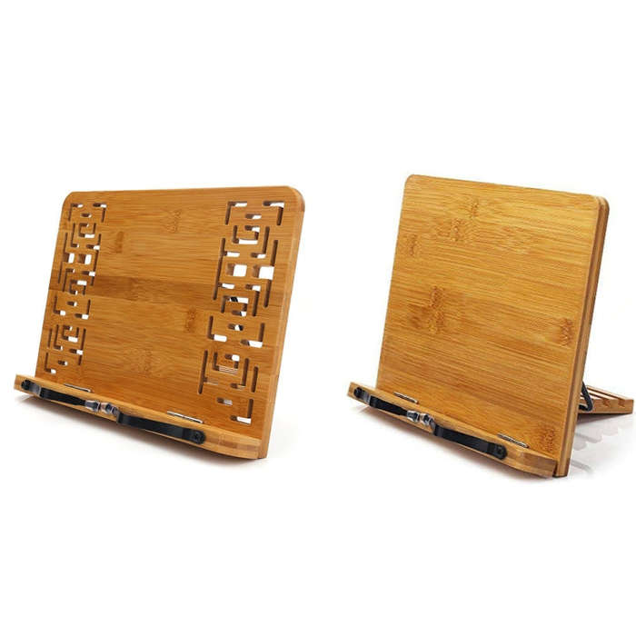 Wood Tablet Bookends Bracket Cookbook Textbooks Document Bamboo Foldable Reading Rest Book Stand,...