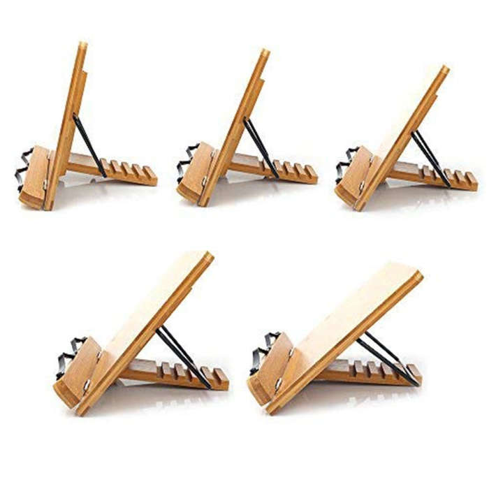 Wood Tablet Bookends Bracket Cookbook Textbooks Document Bamboo Foldable Reading Rest Book Stand,...
