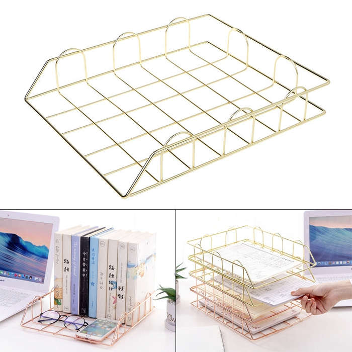 Folding Wrought Iron Letter Magazine Newspaper Holder Storage Rack File Tray Office Desk Organize...