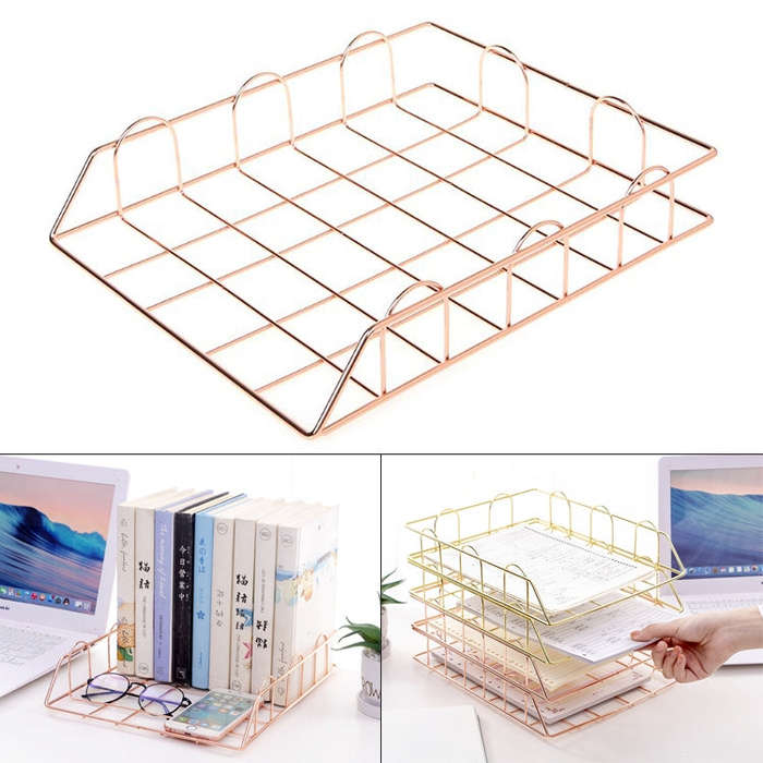 Folding Wrought Iron Letter Magazine Newspaper Holder Storage Rack File Tray Office Desk Organize...