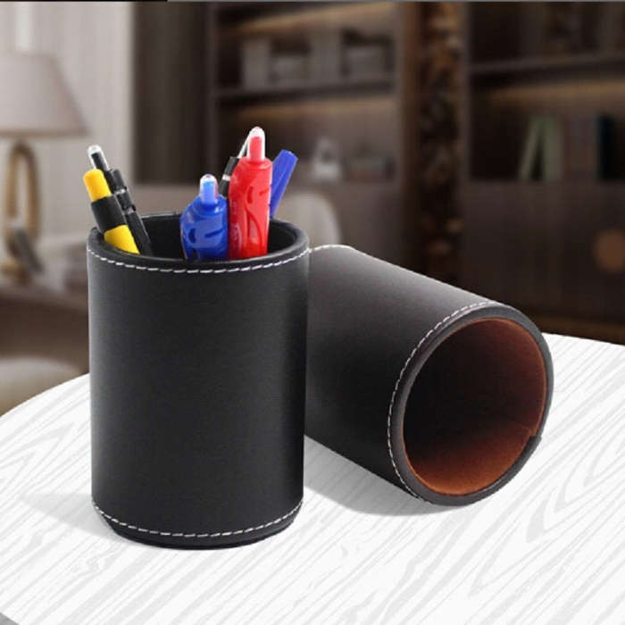 Faux Leather Leather Penholder Desk Supplies Organizer