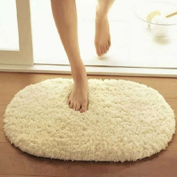 Faux Fur Rug Anti-slip Solid Bath Carpet Kids Room Door Mats Oval  Bedroom Living Room Rugs, 80x1...