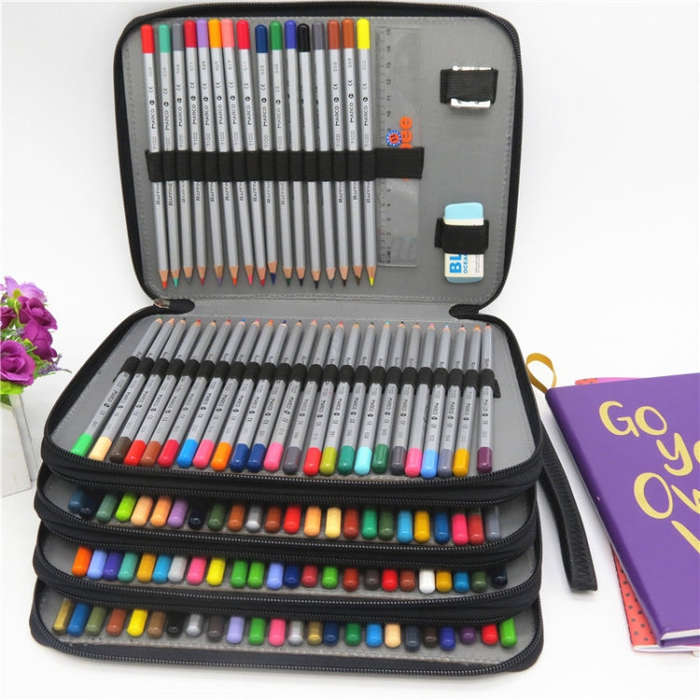 PU Leather School Pencil Case 184 Holes Large Capacity Colored Pencil Bag Box Multi-functional Pe...