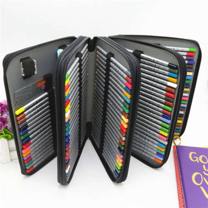 PU Leather School Pencil Case 184 Holes Large Capacity Colored Pencil Bag Box Multi-functional Pe...