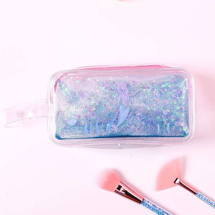 Cute PVC Pig Pattern Pencil Case Colorful Transparent Quicksand Girl Pen Bag Creative Stationery ...