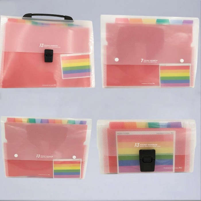 13 Grid Expanding File Folder A6 Document Buckle Lanyard Bag Multicolor Expanding File