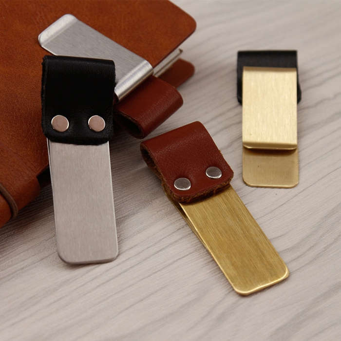 Metal Leather Pen Holder Stainless Steel Pencil Clip Notebook Pen Holder