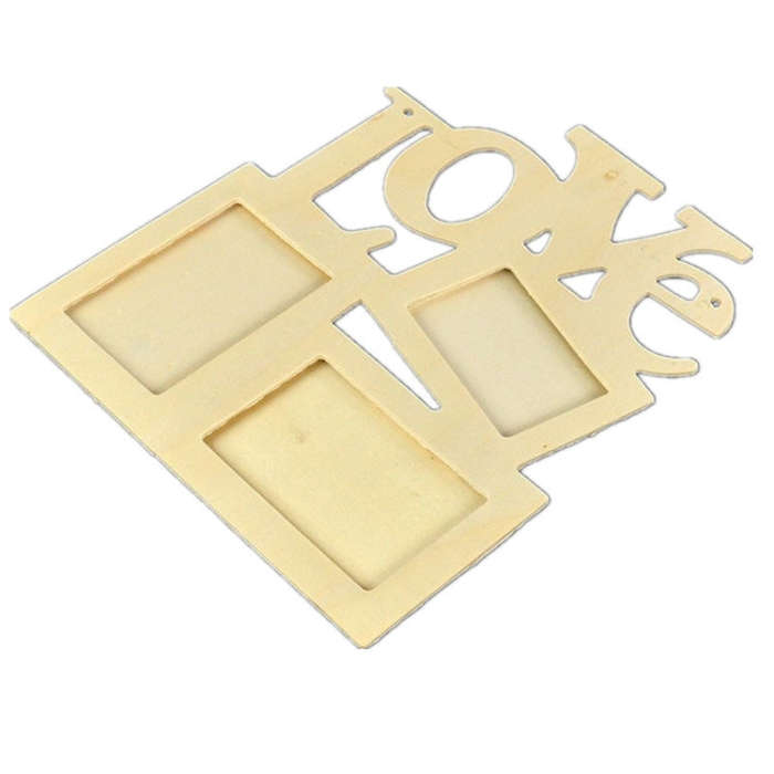 Children DIY Wooden Siamese Letters White Embryo Snowflake Mud Photo Frame, 19.5cmx16.5cm