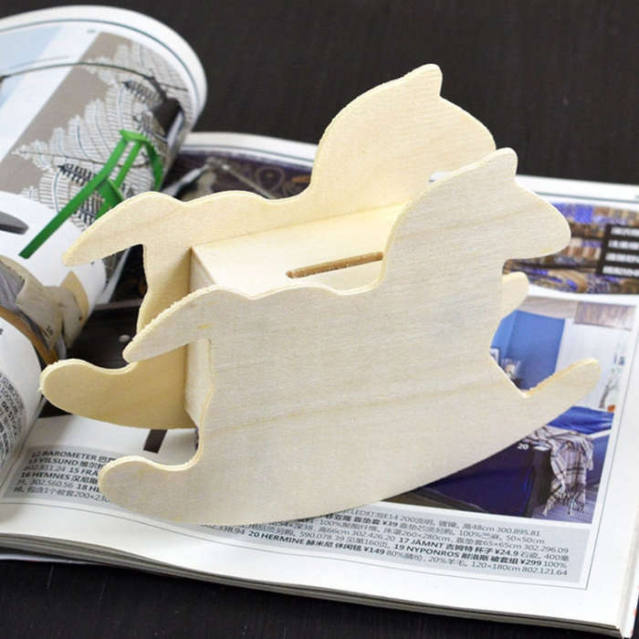 Lovely Child DIY Wooden Trojan Piggy Bank, 14.8x11cm