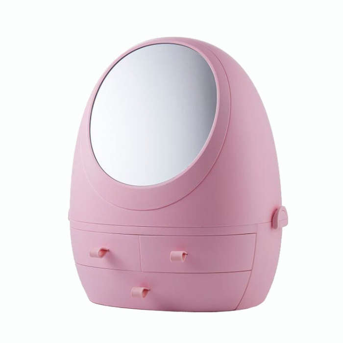 Desktop Dustproof Portable Cosmetic Storage Box With Mirror, White Single Mirror, White Mirror Wi...