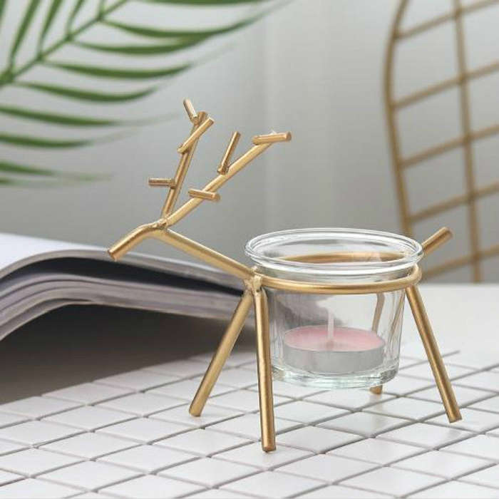 Wrought Iron Deer Candlestick Home Desktop Atmosphere Decoration Candle Holder Decoration, Black,...