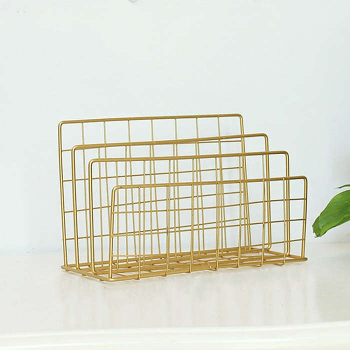 Wrought Iron Desktop Storage Rack Magazine Rack, Black, Gold
