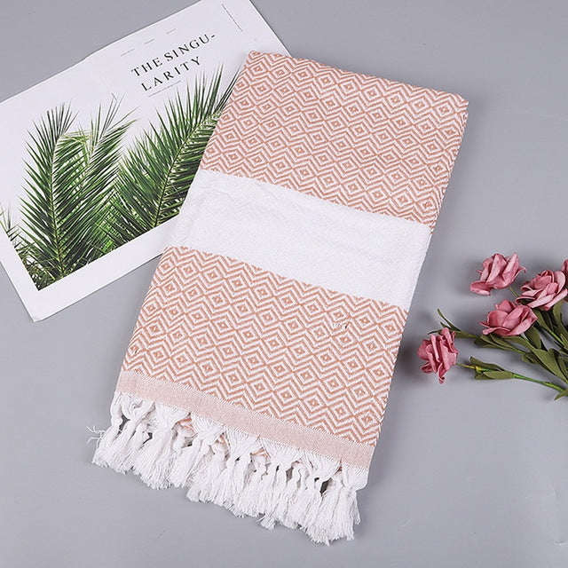 Striped Cotton Bath Towel With Tassels Thin Travel Camping Bath Sauna Beach Gym Pool Blanket Abso...
