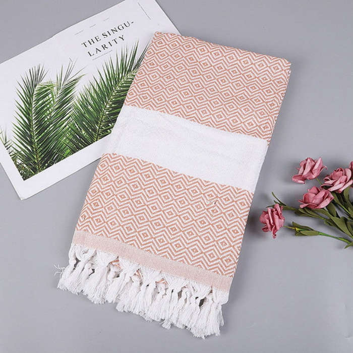Striped Cotton Bath Towel With Tassels Thin Travel Camping Bath Sauna Beach Gym Pool Blanket Abso...