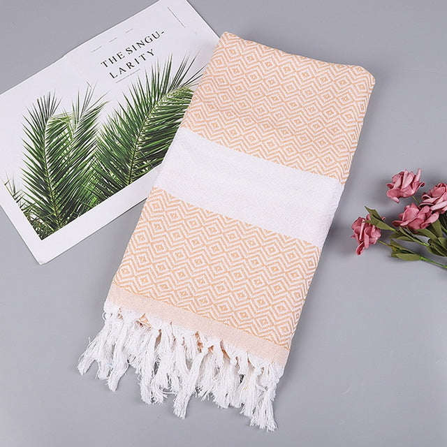 Striped Cotton Bath Towel With Tassels Thin Travel Camping Bath Sauna Beach Gym Pool Blanket Abso...