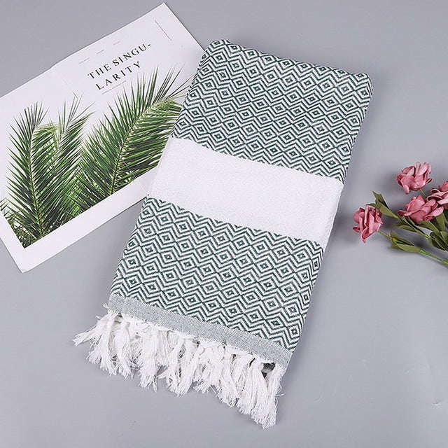 Striped Cotton Bath Towel With Tassels Thin Travel Camping Bath Sauna Beach Gym Pool Blanket Abso...