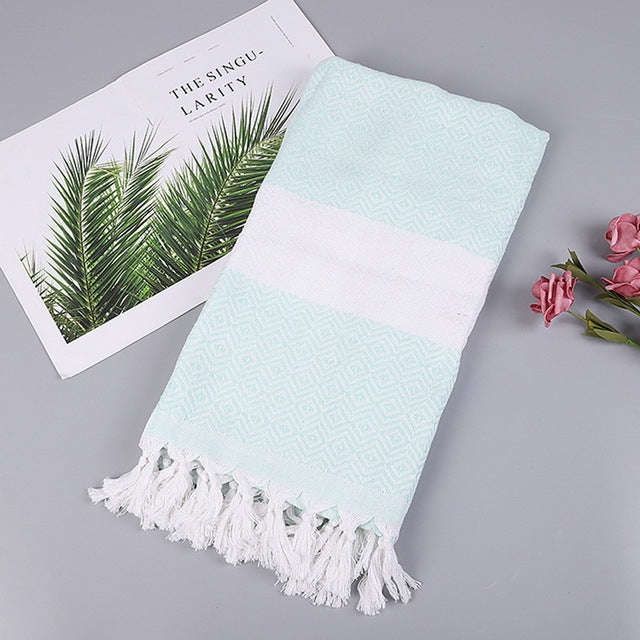 Striped Cotton Bath Towel With Tassels Thin Travel Camping Bath Sauna Beach Gym Pool Blanket Abso...