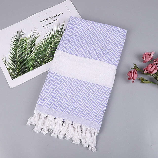 Striped Cotton Bath Towel With Tassels Thin Travel Camping Bath Sauna Beach Gym Pool Blanket Abso...