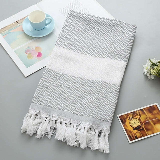Striped Cotton Bath Towel With Tassels Thin Travel Camping Bath Sauna Beach Gym Pool Blanket Abso...