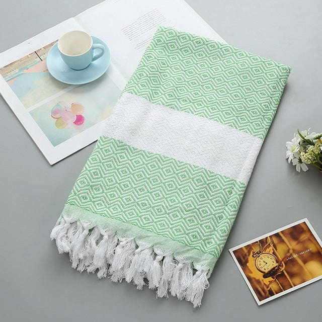 Striped Cotton Bath Towel With Tassels Thin Travel Camping Bath Sauna Beach Gym Pool Blanket Abso...
