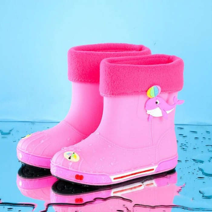Children Non-Slip Plus Velvet Warm Cartoon Short Rain Boots