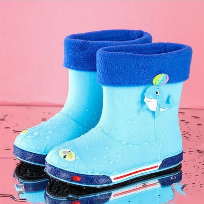 Children Non-Slip Plus Velvet Warm Cartoon Short Rain Boots