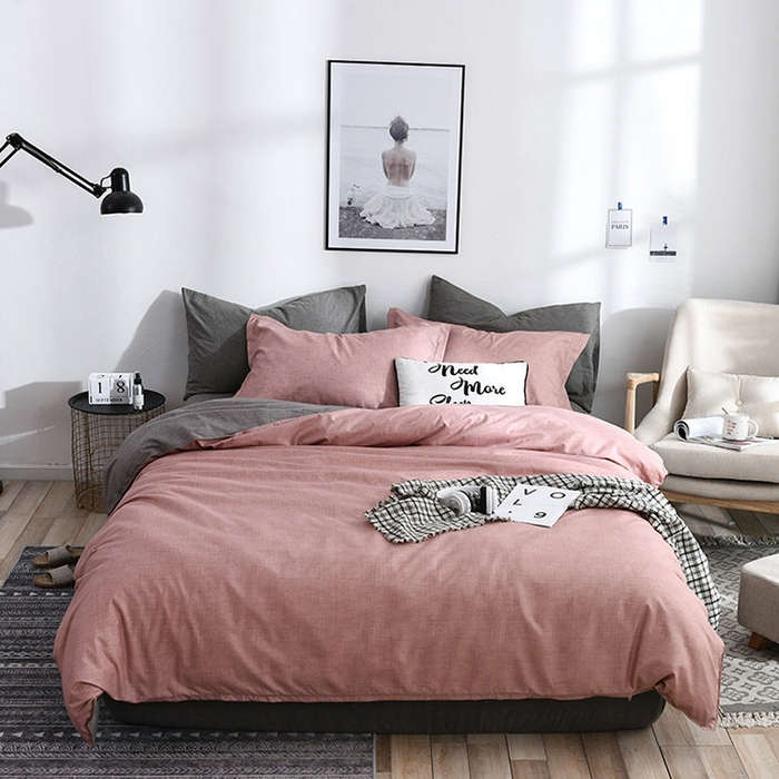 Bedding Set Solid Plaid Side Bed Comforter Duvet Cover Sheet Set