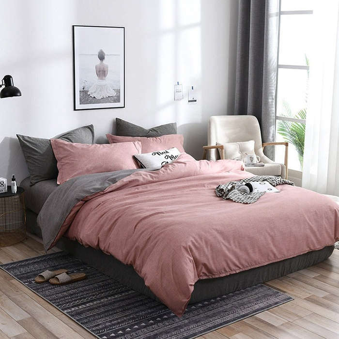 Bedding Set Solid Plaid Side Bed Comforter Duvet Cover Sheet Set