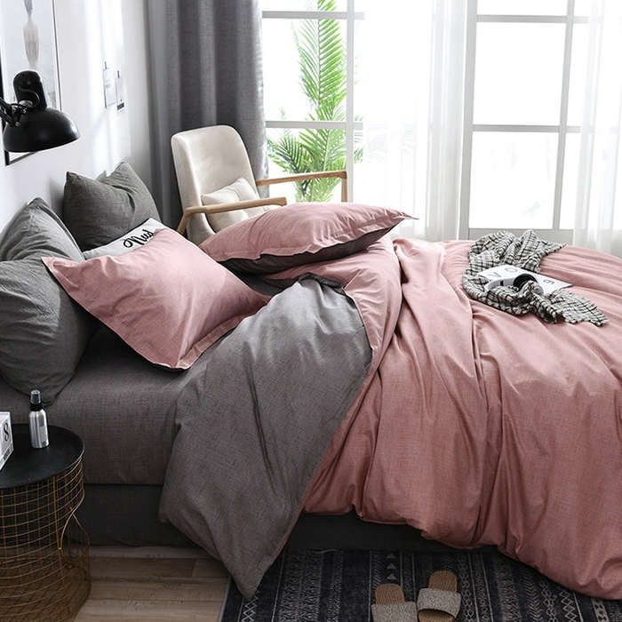 Bedding Set Solid Plaid Side Bed Comforter Duvet Cover Sheet Set