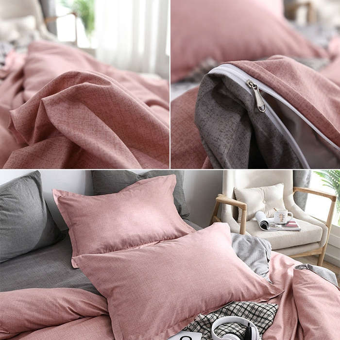 Bedding Set Solid Plaid Side Bed Comforter Duvet Cover Sheet Set