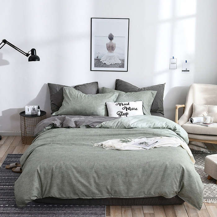 Bedding Set Solid Plaid Side Bed Comforter Duvet Cover Sheet Set