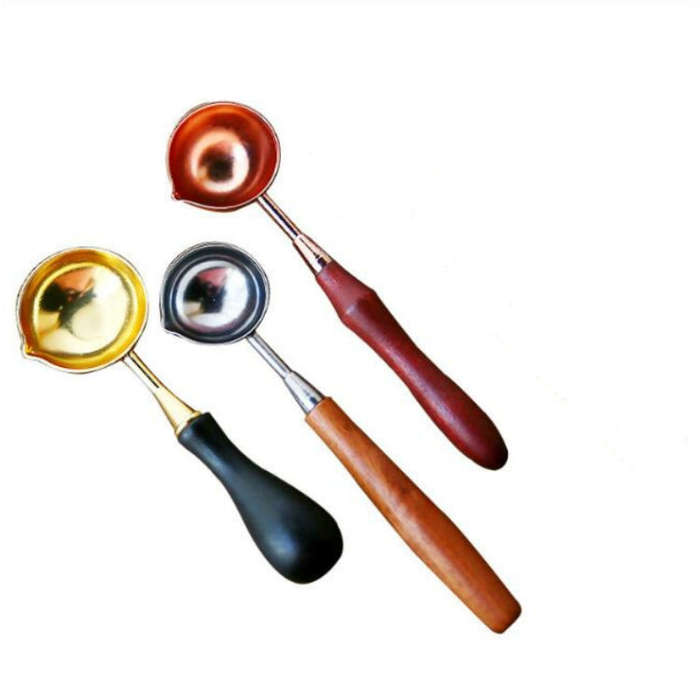 Wooden Handle Brass Seal Wax Spoon Tool Melting Sealing Wax Hand Account Stainless Steel Fire Pai...