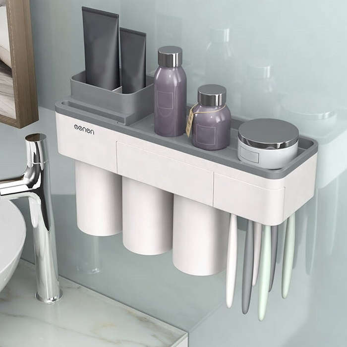 Free Punching Toothbrush Holder Set Bathroom Shelf